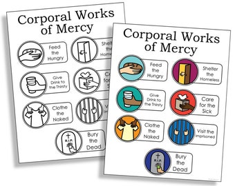 CORPORAL WORKS of MERCY Catholic Coloring Page Activity and Poster | Catholic Church Bulletin Board | Catechism Printable Worksheet