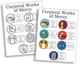 CORPORAL WORKS of MERCY Catholic Coloring Page Activity and Poster | Catholic Church Bulletin Board | Catechism Printable Worksheet