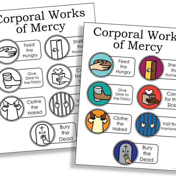 CORPORAL WORKS of MERCY Catholic Coloring Page Activity and Poster | Catholic Church Bulletin Board | Catechism Printable Worksheet