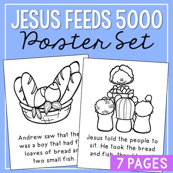 JESUS FEEDS THE 5000 Bible Story Activity Posters | Homeschool Printable | Bible Study for Kids | Sunday School | Church Bulletin Board