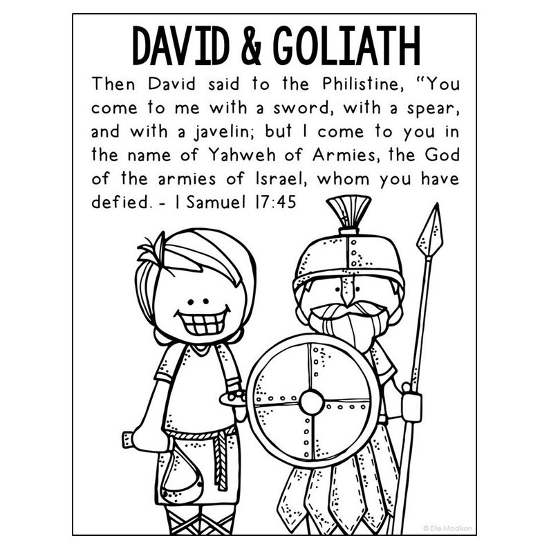 DAVID and GOLIATH Bible Story Coloring Page Activity Sunday School DAVID and GOLIATH Bible Story Coloring Page Activity Sunday School