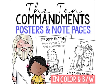 Dibujos para colorear de los Diez Mandamientos para niños / Estudio bíblico en casa / Actividad para la escuela dominical / Pósteres del Antiguo Testamento para el tablón de anuncios