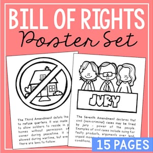BILL OF RIGHTS Social Studies Activity Printables | Homeschool Curriculum | Bulletin Board Decor Posters | Educational Wall Art