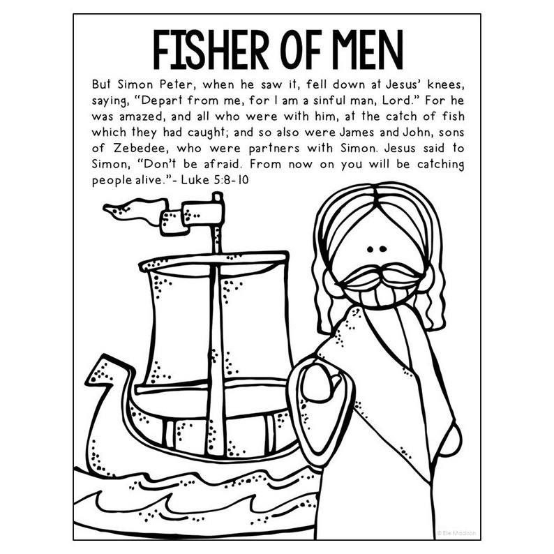 FISHER OF MEN Bible Story Coloring Page Activity Sunday School Lesson