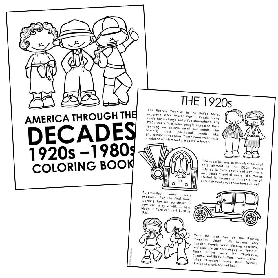 DECADES HISTORY Coloring Page Book Printables Homeschool | Etsy