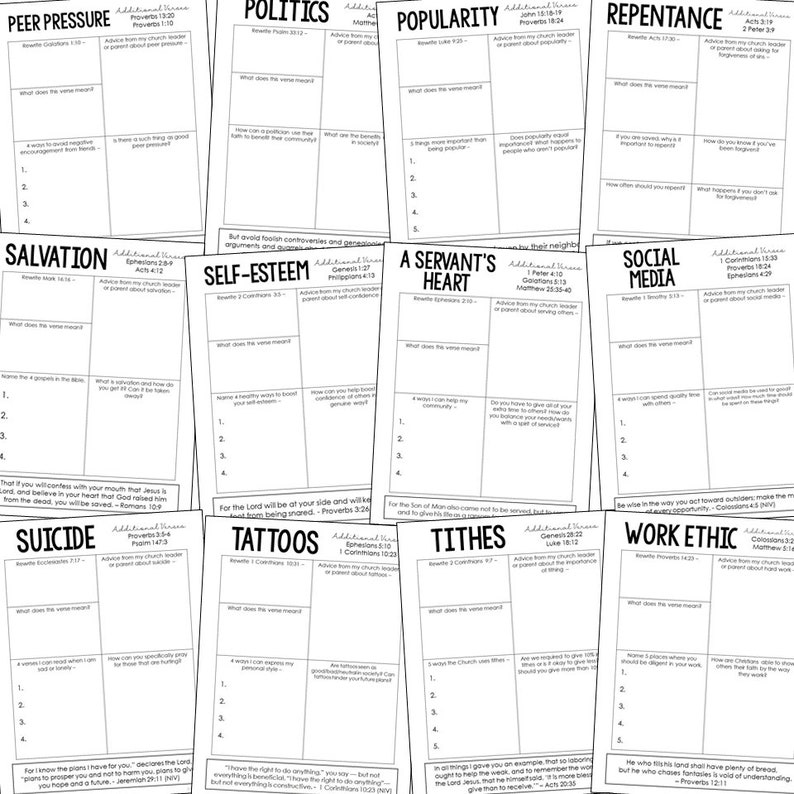 Diario bíblico para adolescentes (40 temas) / Imprimible para educación cristiana en casa / Actividades de estudio bíblico para adolescentes / Estudio en clase para la escuela dominical o grupo de jóvenes imagen 6