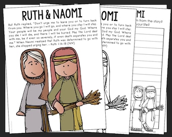 RUTH and NAOMI Bible Story Coloring Page Activity | Sunday School Lesson Plan | Bible Study Unit for Kids | Old Testament for Kids