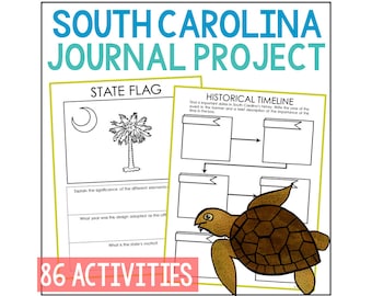 Proyecto de investigación sobre la historia del estado de Carolina del Sur para niños: Hojas de trabajo imprimibles / Unidad didáctica de estudios sociales para la educación en casa / Actividades de estudio de mapas