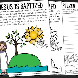 JESUS is BAPTIZED Bible Story Coloring Page Activity | Sunday School Lesson Plan | Bible Study Unit for Kids | New Testament for Kids