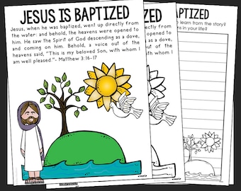 JESUS is BAPTIZED Bible Story Coloring Page Activity | Sunday School Lesson Plan | Bible Study Unit for Kids | New Testament for Kids