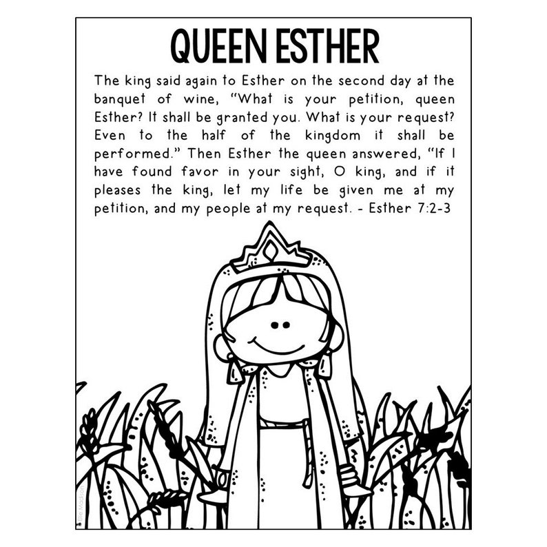 QUEEN ESTHER Bible Story Coloring Page Activity Sunday School Lesson