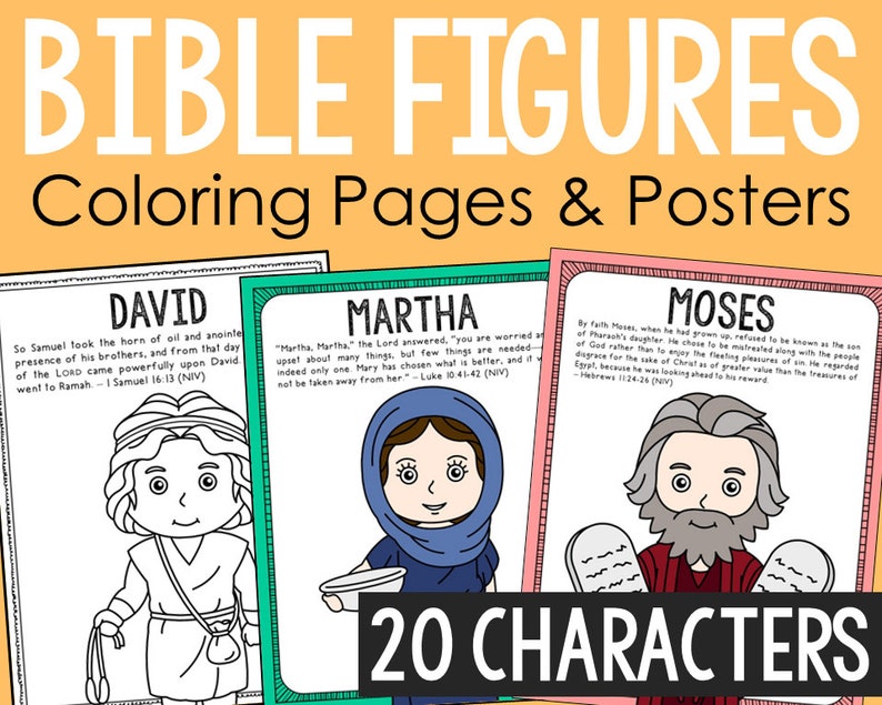 BIBLE FIGURES for Kids Coloring Pages and Posters Homeschool - Etsy