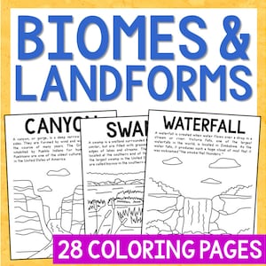 BIOMES ECOSYSTEMS LANDFORMS Science Coloring Pages  Activity | Bulletin Board Decor | School Library | Homeschool Printable Worksheets