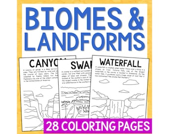BIOMES ECOSYSTEMS LANDFORMS Science Coloring Pages  Activity | Bulletin Board Decor | School Library | Homeschool Printable Worksheets