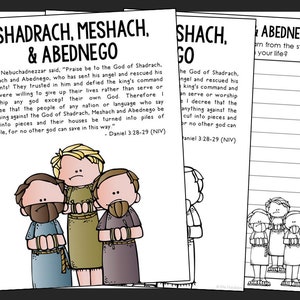 SHADRACH, MESHACH Y ABEDNEGO Actividad de página para colorear de la historia bíblica / Plan de lección de la escuela dominical / Unidad de estudio bíblico para niños / Antiguo Testamento