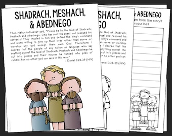 SHADRACH, MESHACH, & ABEDNEGO Bible Story Coloring Page Activity | Sunday School Lesson Plan | Bible Study Unit for Kids | Old Testament