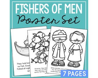 FISHERS OF MEN Bible Story Activity Posters | Christian Homeschool Printable | Bible Study for Kids | Sunday School Church Bulletin Board