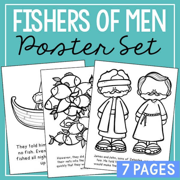 FISHERS OF MEN Bible Story Activity Posters | Christian Homeschool Printable | Bible Study for Kids | Sunday School Church Bulletin Board