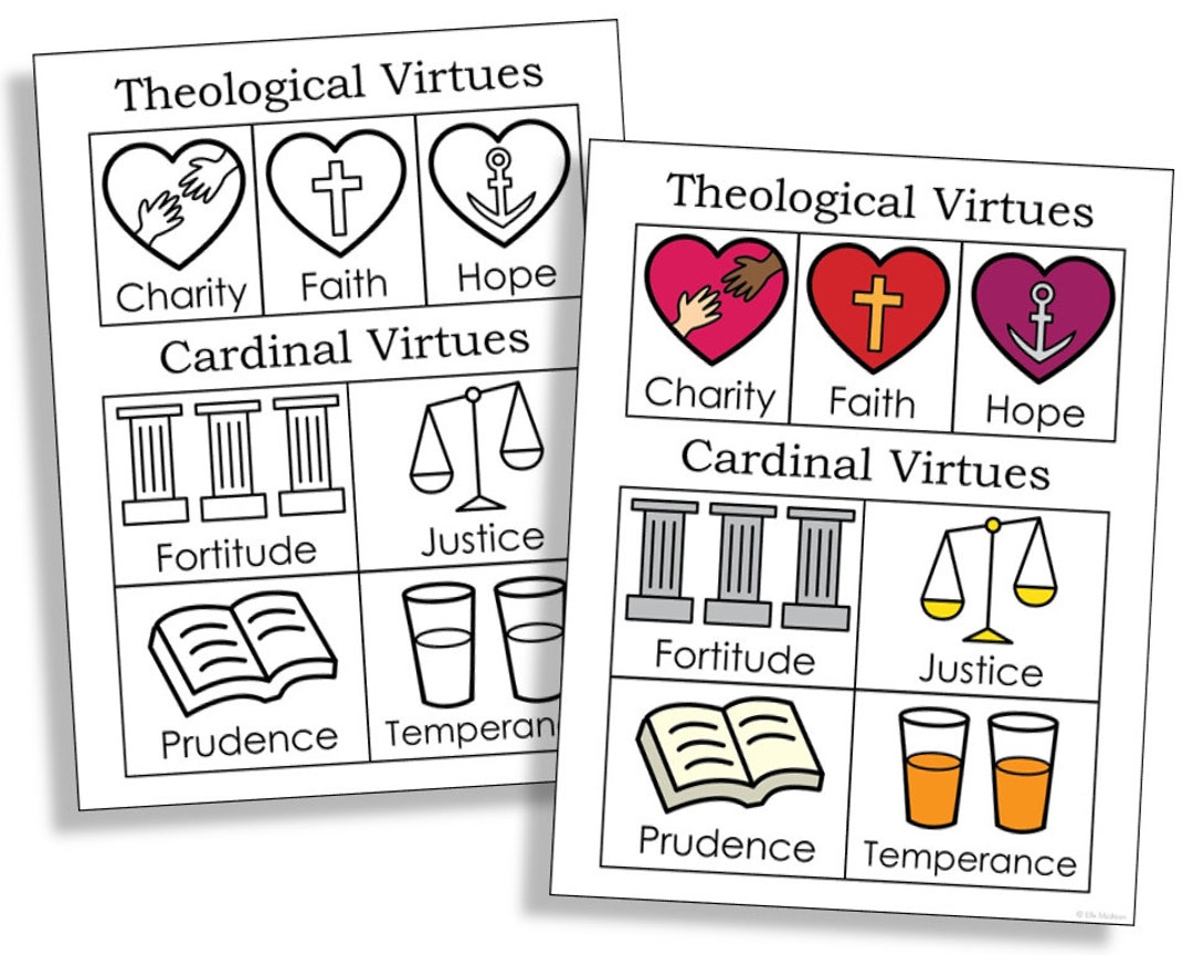 THEOLOGICAL And CARDINAL VIRTUES Catholic Coloring Page And Etsy