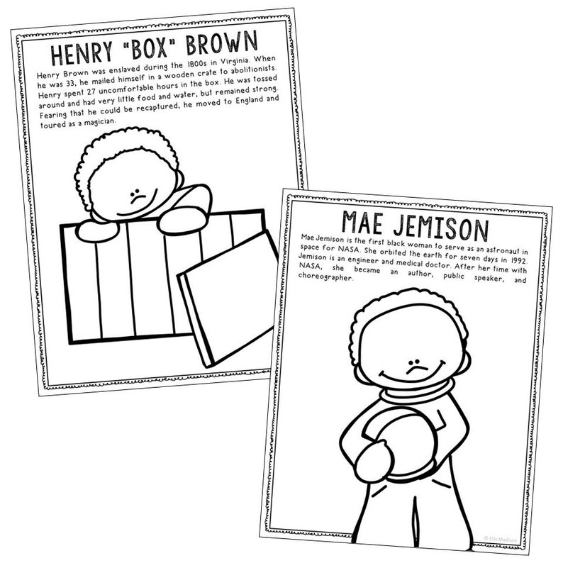 Learning School Kindergarten Black History Coloring Page Book Printables Preschool Bulletin Board Classroom Decor Worksheets Homeschool Curriculum Toys