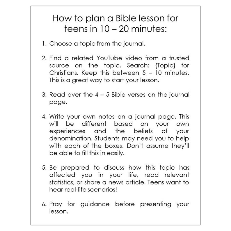 Diario bíblico para adolescentes (40 temas) / Imprimible para educación cristiana en casa / Actividades de estudio bíblico para adolescentes / Estudio en clase para la escuela dominical o grupo de jóvenes imagen 2
