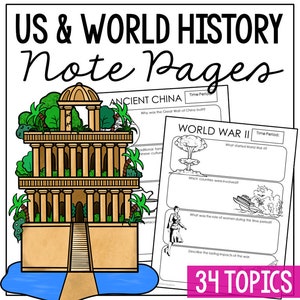 US AMERICAN and WORLD History Note Page Posters | Social Studies Activity | Homeschool Worksheets | Middle High School Lessons Resources