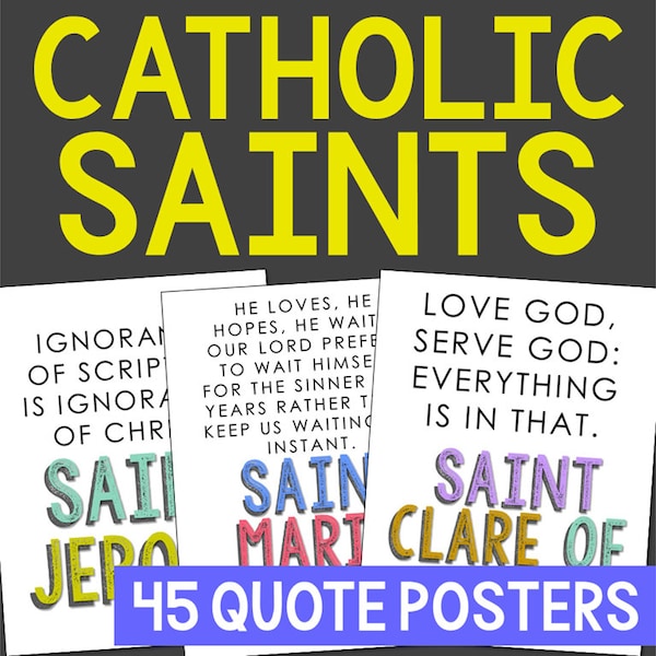 CATHOLIC SAINTS Quote Posters | Activity Posters for Teens | Catholic Quote Prints | Saints for Kids | Church Bulletin Board | Catechism CCD