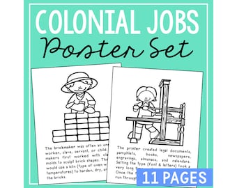 Colonial Jobs Poster Set for Kids | Homeschool Social Studies Study Activity | Colonial America Unit | Jamestown Virginia, Plymouth Rock