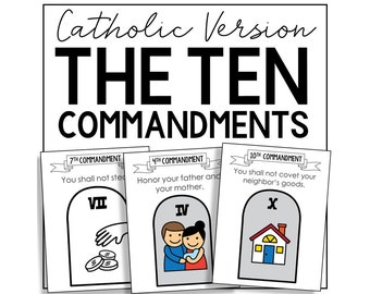 TEN COMMANDMENTS Catholic Coloring Pages Activity | Catholic Church Bulletin Board Posters | Homeschool Printable | Catechism Worksheets
