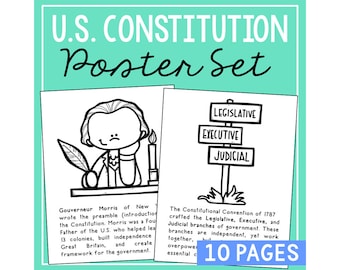 U.S. Constitution for Kids Poster Set | Homeschool Social Studies Lesson Plans | Bulletin Board Decor