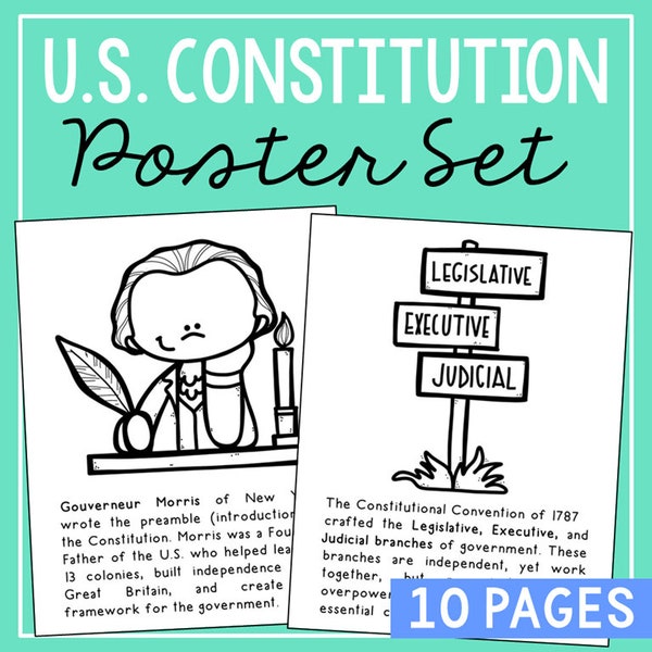 U.S. CONSTITUTION Social Studies Activity Printables | Homeschool Curriculum | Bulletin Board Decor Posters | Educational Wall Art