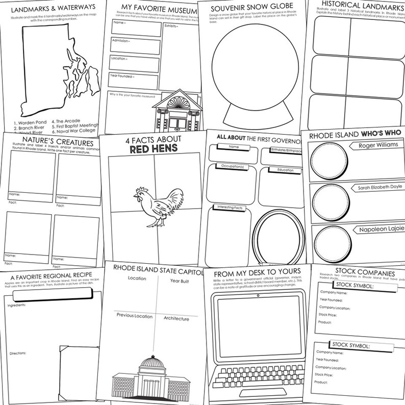 RHODE ISLAND State History Research Project for Kids: Printable ...