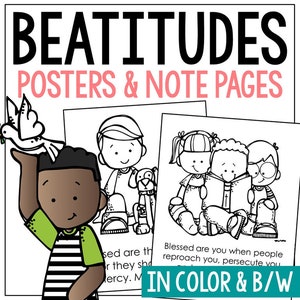 THE BEATITUDES Bible Story Activity Posters | Christian Homeschool Printable | Bible Study for Kids | Sunday School Church Bulletin Board