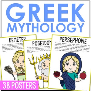Posters couleur MYTHOLOGIE GRECQUE | Décoration de salle de classe de tableau d&#39;affichage de la Grèce antique | Décoration de bibliothèque scolaire | Unité de cours d&#39;arts du langage