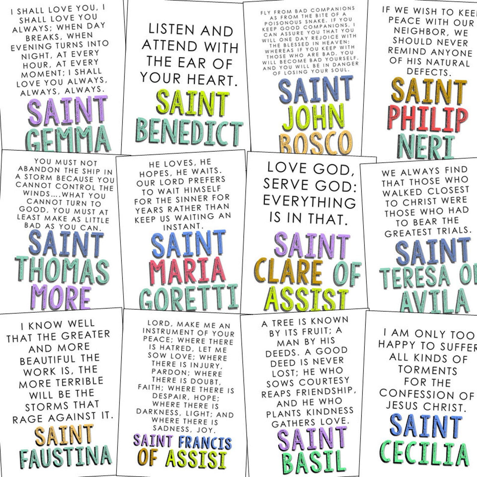 CATHOLIC SAINTS Quote Posters Catholic Posters for Teens Etsy