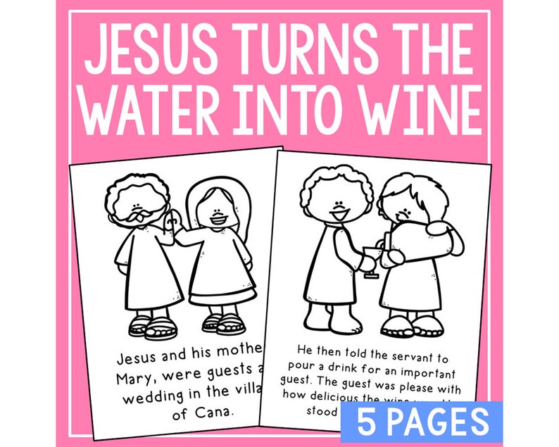 JESUS Turns the WATER into WINE Bible Story Posters Activity Homeschool Printable Bible Study for Kids Sunday School Bulletin Board image 1