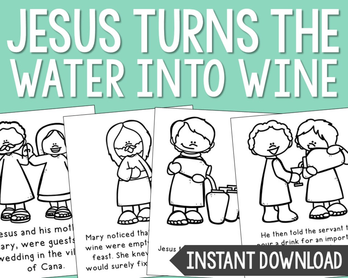 JESUS Turns the WATER into WINE Bible Story Coloring Pages Etsy