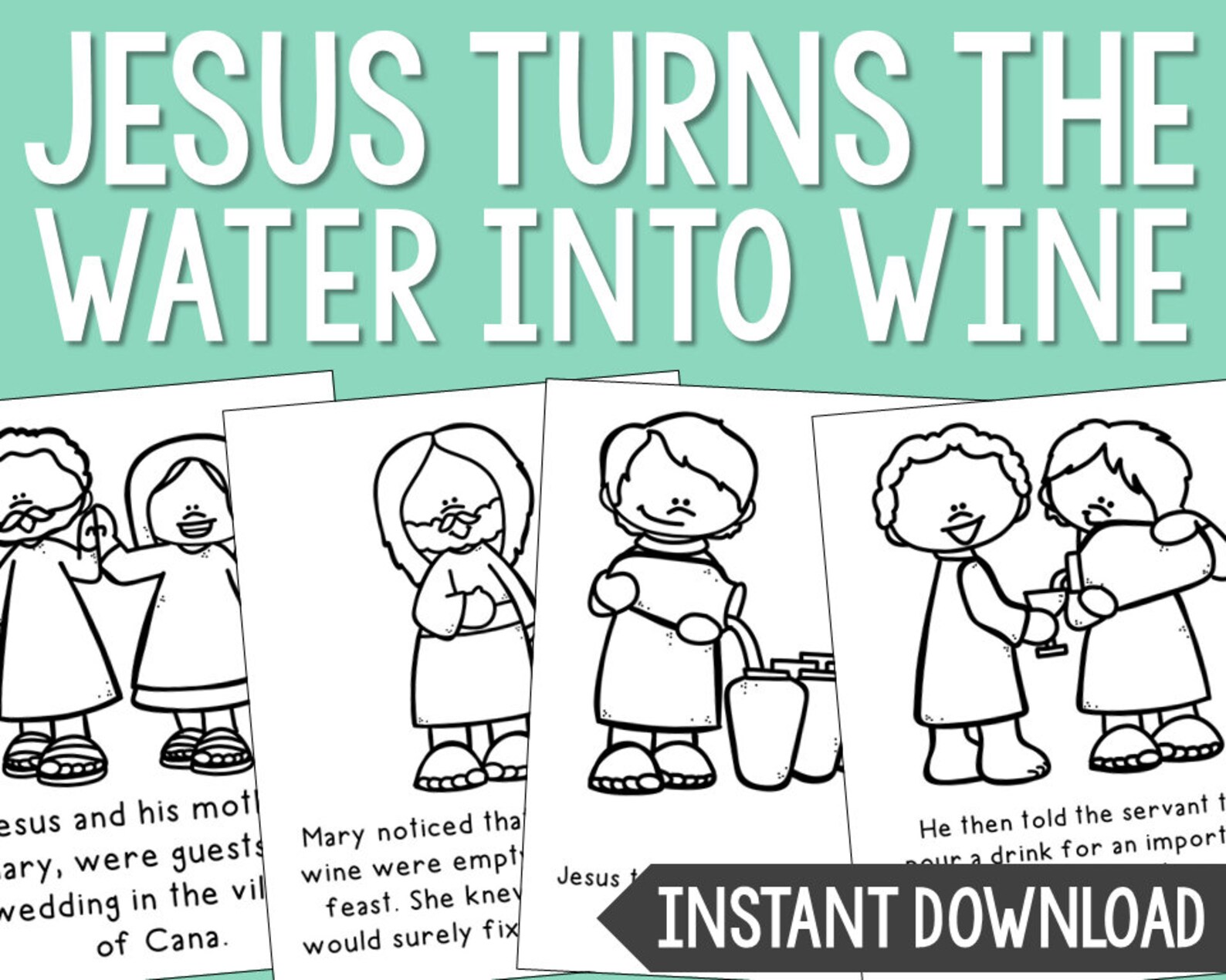 JESUS Turns the WATER into WINE Bible Story Coloring Pages Etsy