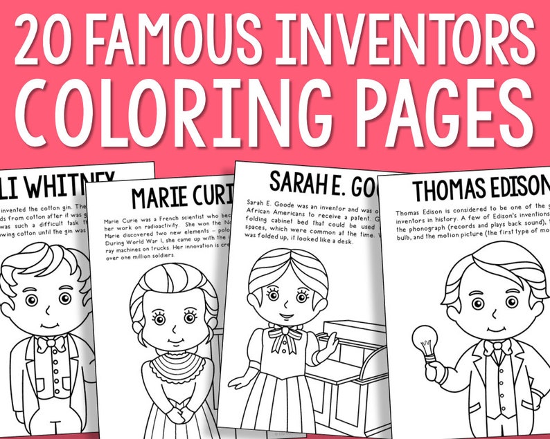 FAMOUS INVENTORS Coloring Page Book Printables Homeschool | Etsy