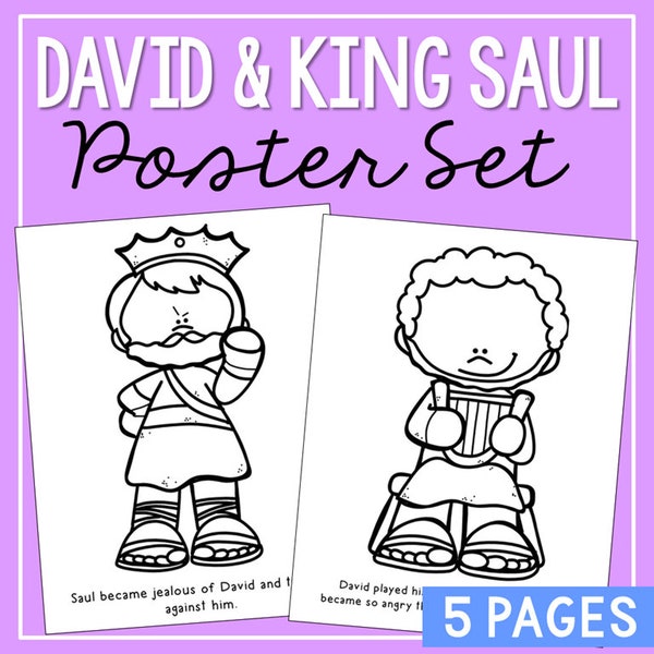 DAVID and KING SAUL Bible Story Posters Activity | Christian Homeschool Printable | Bible Study for Kids | Sunday School Bulletin Board