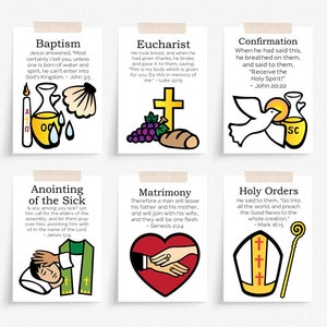 KATHOLIEKE Zeven SACRAMENTEN Flashcards Activiteit | Katholieke thuisschool afdrukbaar | Ochtendmandactiviteit | Katholiek geheugenwerk voor kinderen