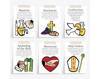 CATHOLIC Seven SACRAMENTS Flash Cards Activity | Catholic Homeschool Printable | Morning Basket Activity | Catholic Memory Work for Kids