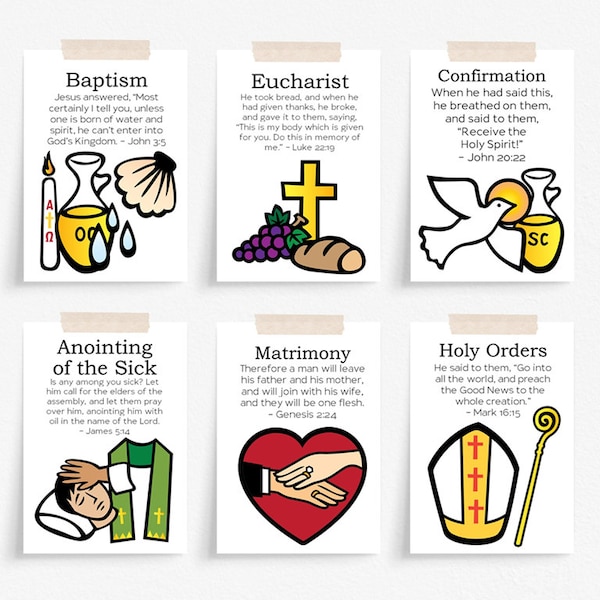 CATHOLIC Seven SACRAMENTS Flash Cards Activity | Catholic Homeschool Printable | Morning Basket Activity | Catholic Memory Work for Kids