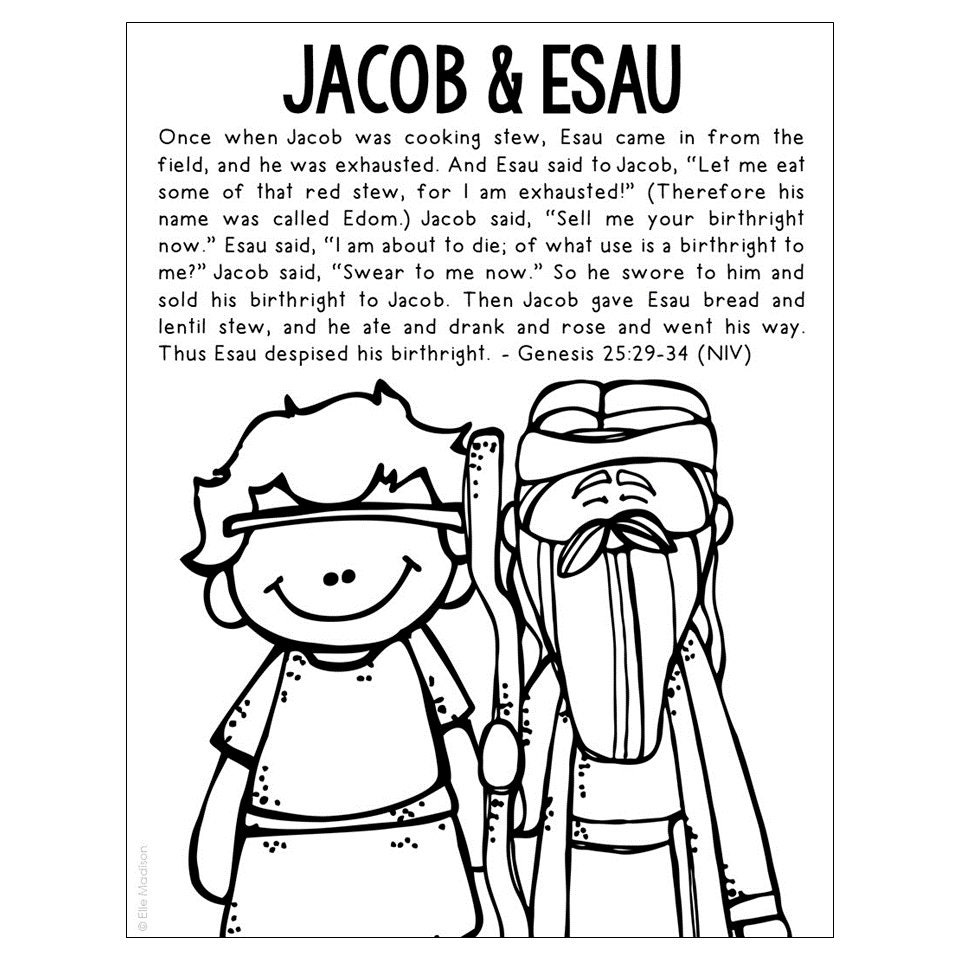 JACOB And ESAU Bible Story Coloring Page Activity Sunday Etsy Canada