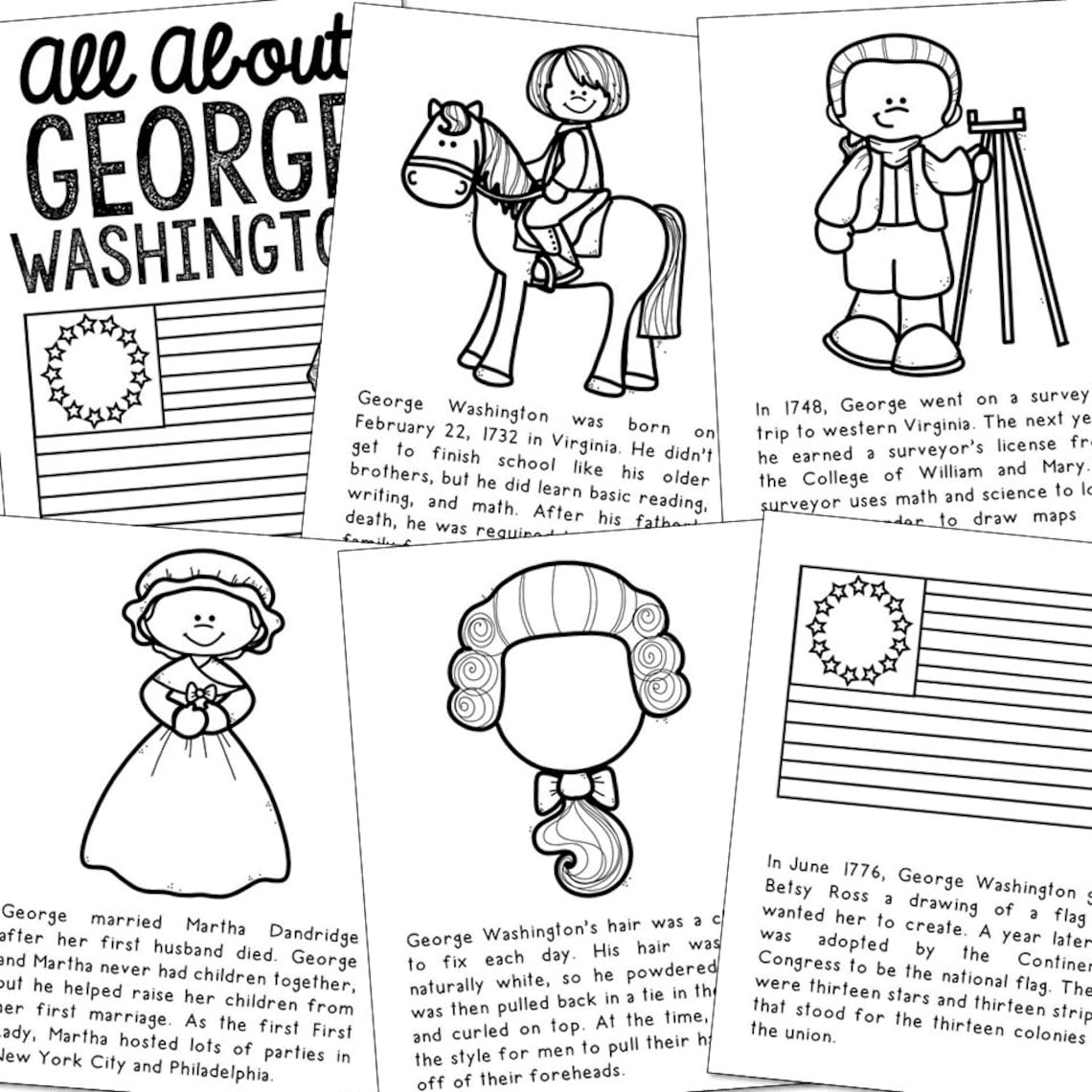 GEORGE WASHINGTON American History Coloring Page Book | Etsy