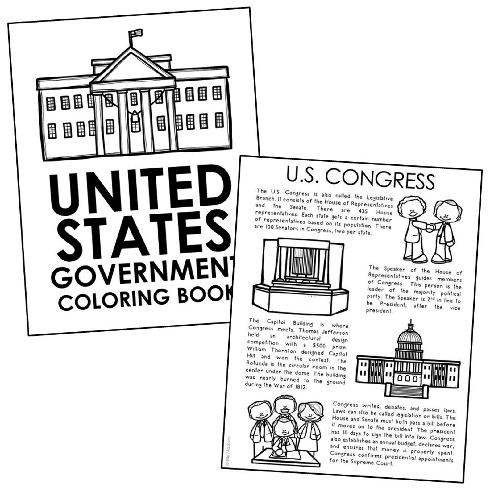 UNITED STATES GOVERNMENT History Coloring Page Book | Etsy