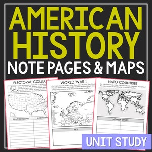 Hoja de trabajo de HISTORIA AMERICANA DE EE. UU. y actividad de mapas / Estudio de unidad de estudios sociales / Páginas de notas imprimibles / Plan de estudios de educación en el hogar