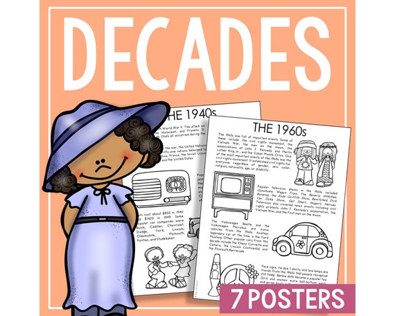 Decades in US History Posters for Kids | Homeschool Social Studies American History Printable Worksheets | Bulletin Board Decor