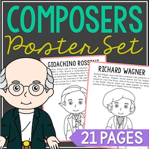 FAMOUS MUSIC COMPOSERS Printable Activity | Homeschool Curriculum | Bulletin Board Decor | Wall Art | Music Theory Classroom Posters