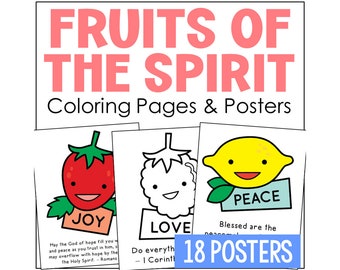 Pósteres sobre los frutos del Espíritu para niños / Hojas de trabajo imprimibles para el estudio bíblico en casa / Plan de lección para la escuela dominical / Actividad del Nuevo Testamento